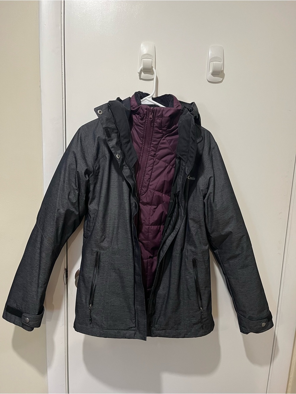 Columbia Black Jacket with Plum Inner Puffer